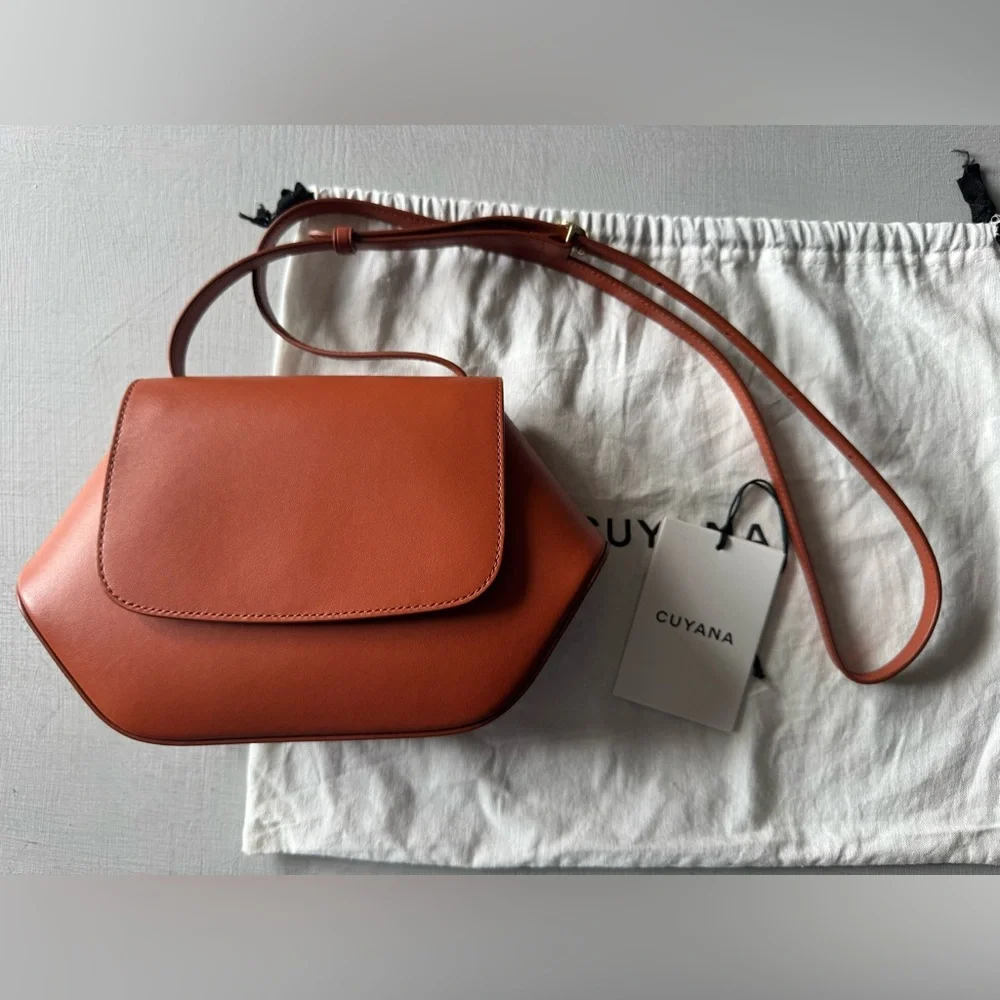 NWT Cuyana Mini Hexagon Leather Crossbody Bag in Sienna